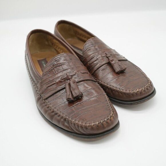 Florsheim Aligator‎ Leather Tassel Dress Loafers Shoes Brown 13D - Picture 1 of 9